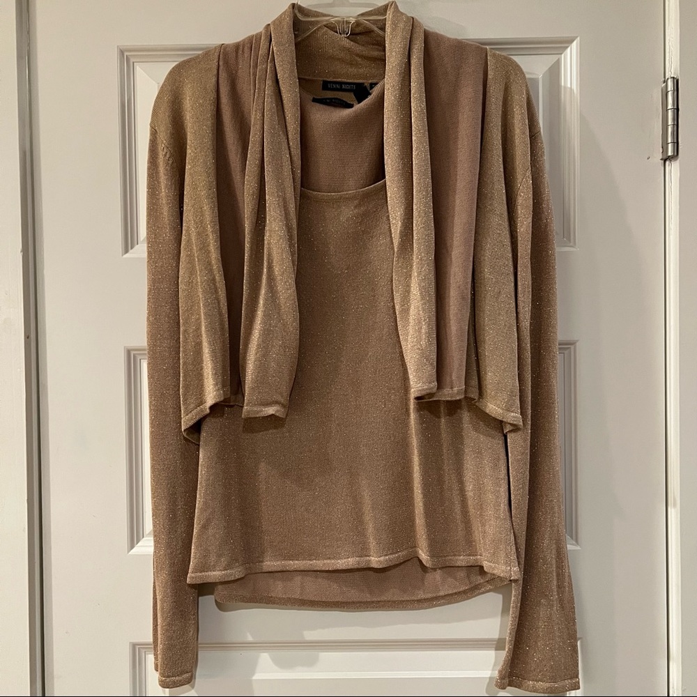 Venini Nights, tan/ shimmery gold , 2 pc sweater set Size XL